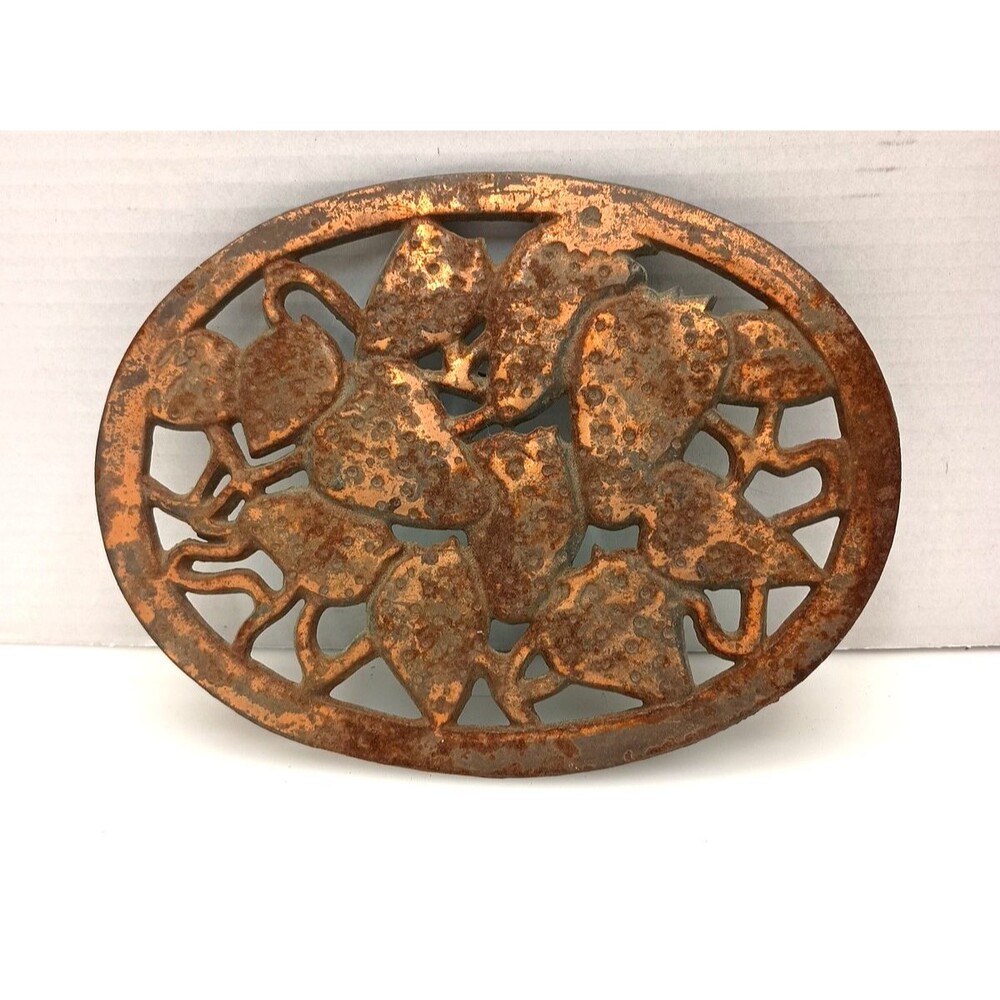 Vintage 1980 Taiwan Metal Copper Color Strawberry Floral Trivet Wall Hanging